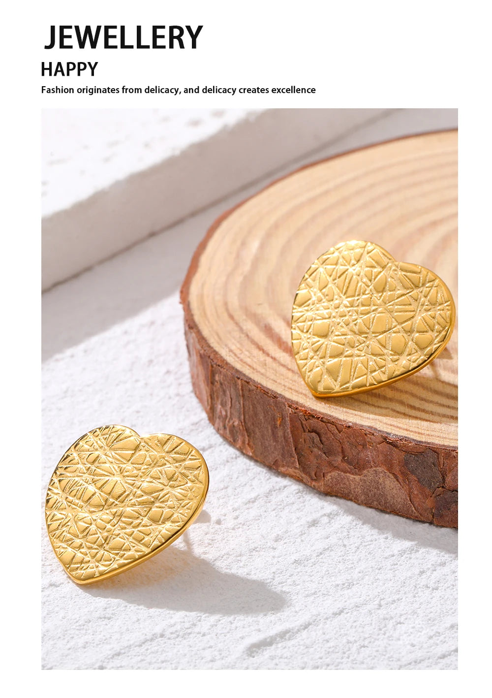 Stud Earrings Heart Irregular Knife Cut Metal Texture — 316L Stainless Steel · PS438
