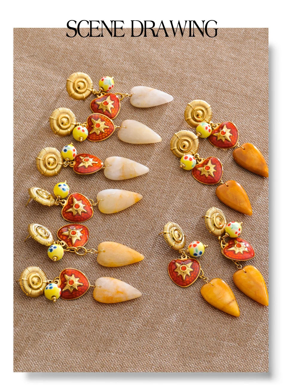 Enamel Natural Stone Heart Earrings — Gold-Plated Stainless Steel with Natural Stone and Enamel · PS1075