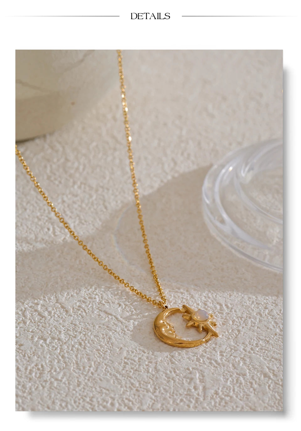 Star moon necklace in gold-plated stainless steel.
