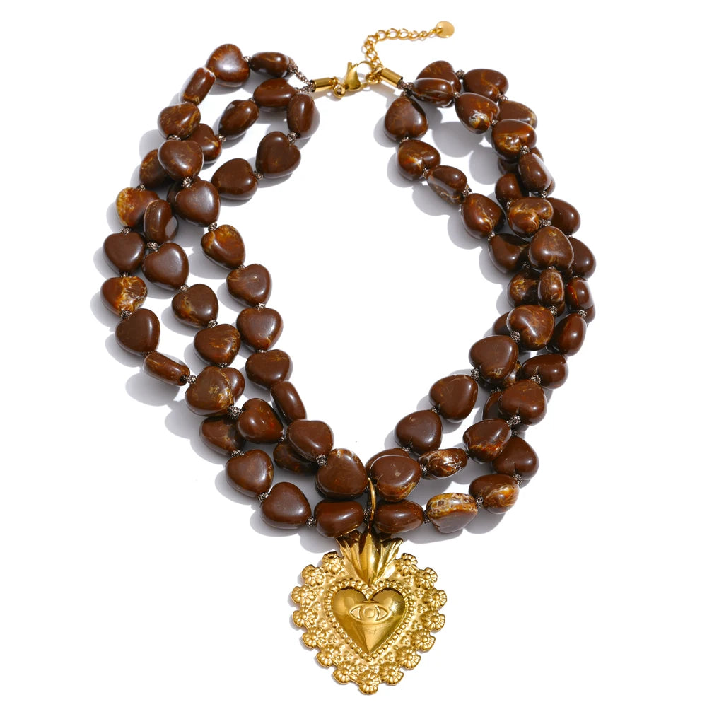 Acrylic Heart Beaded Necklace — Gold-Plated Stainless Steel with Acrylic · PS2237