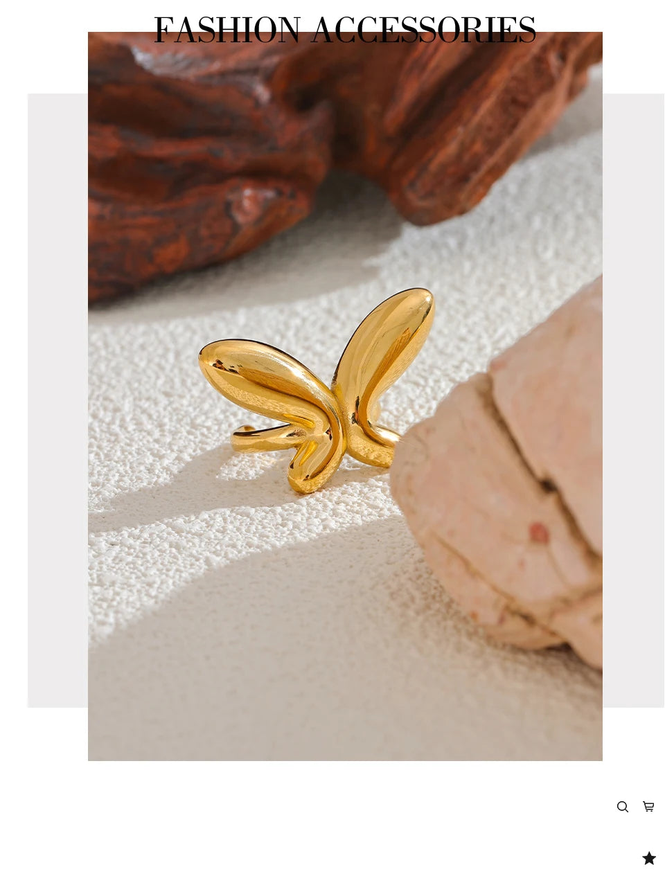 Butterfly minimalist geometric ring in 18K gold-plated 316L stainless steel.