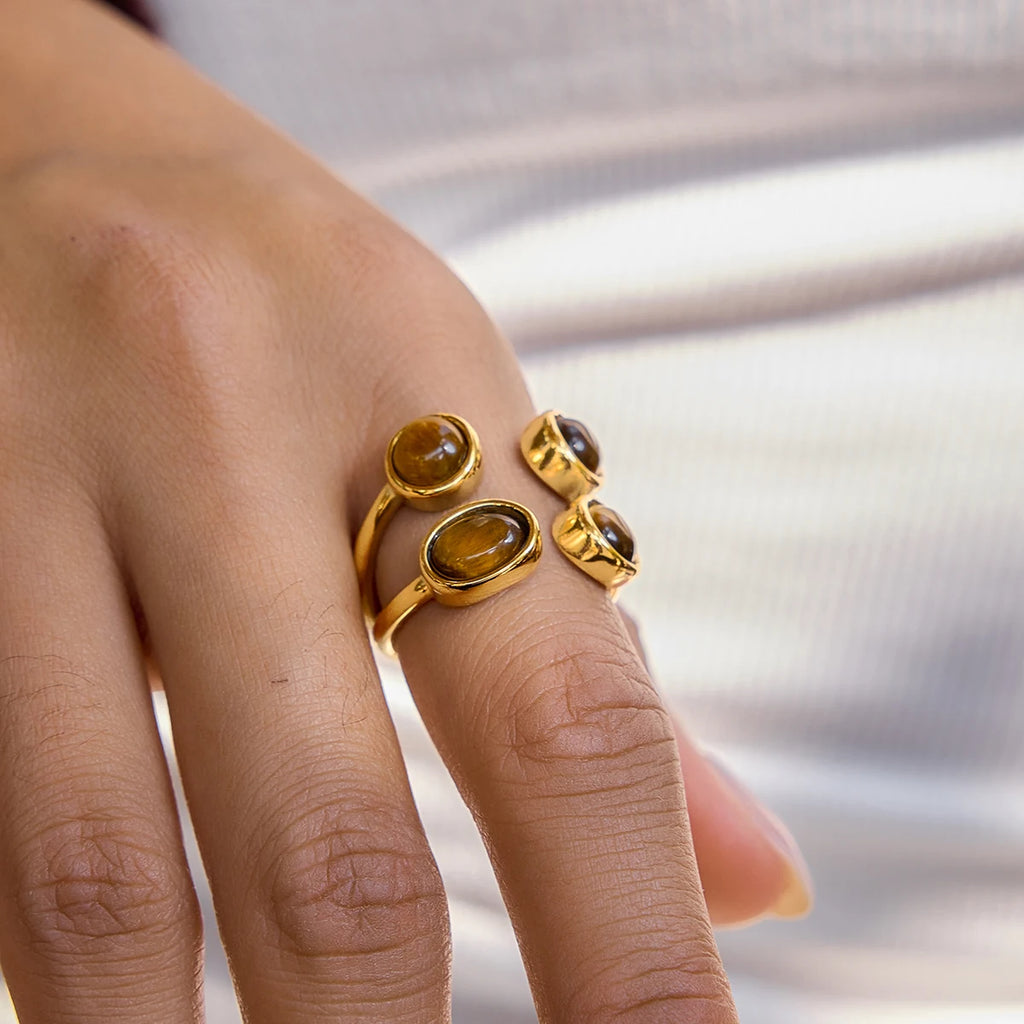 Tiger Eye Stone Ring — Stainless Steel · PS350