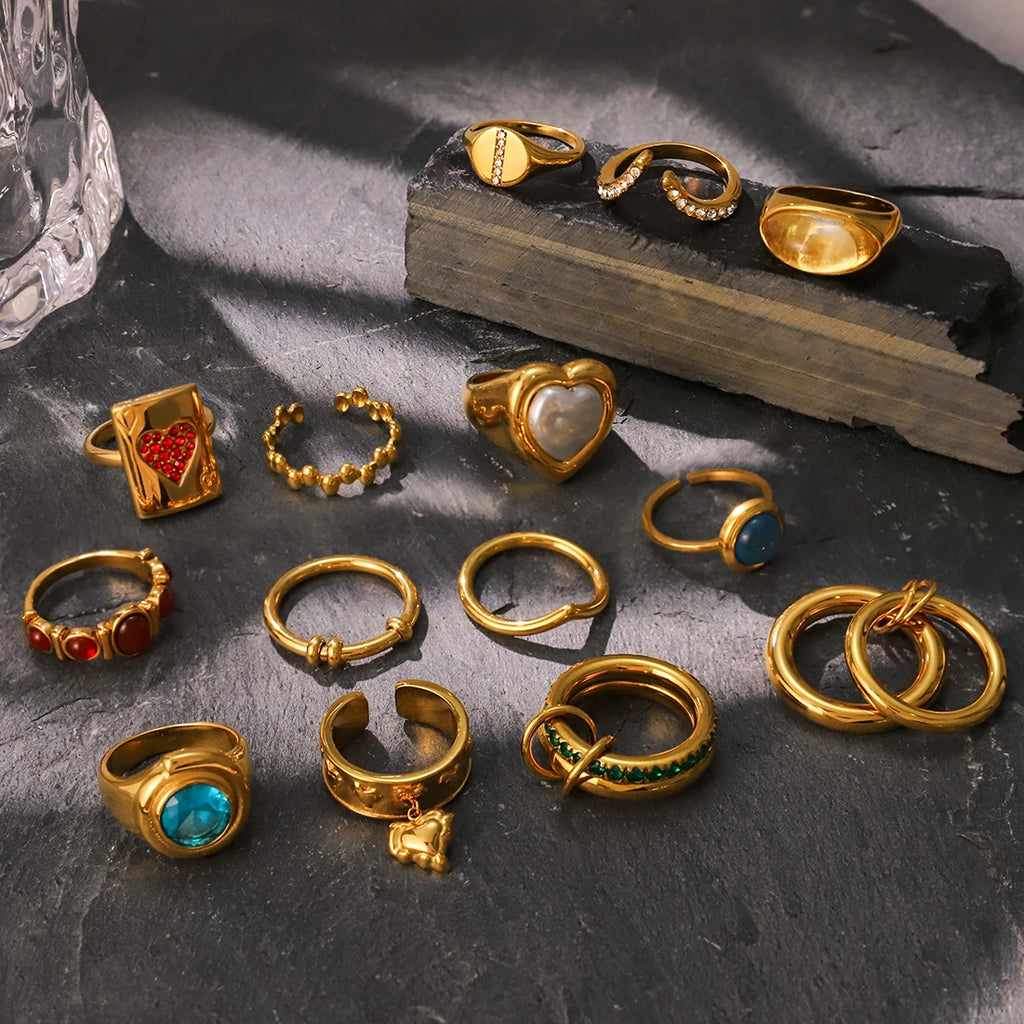 Color Stone Ring Stack — Stainless Steel · PS224