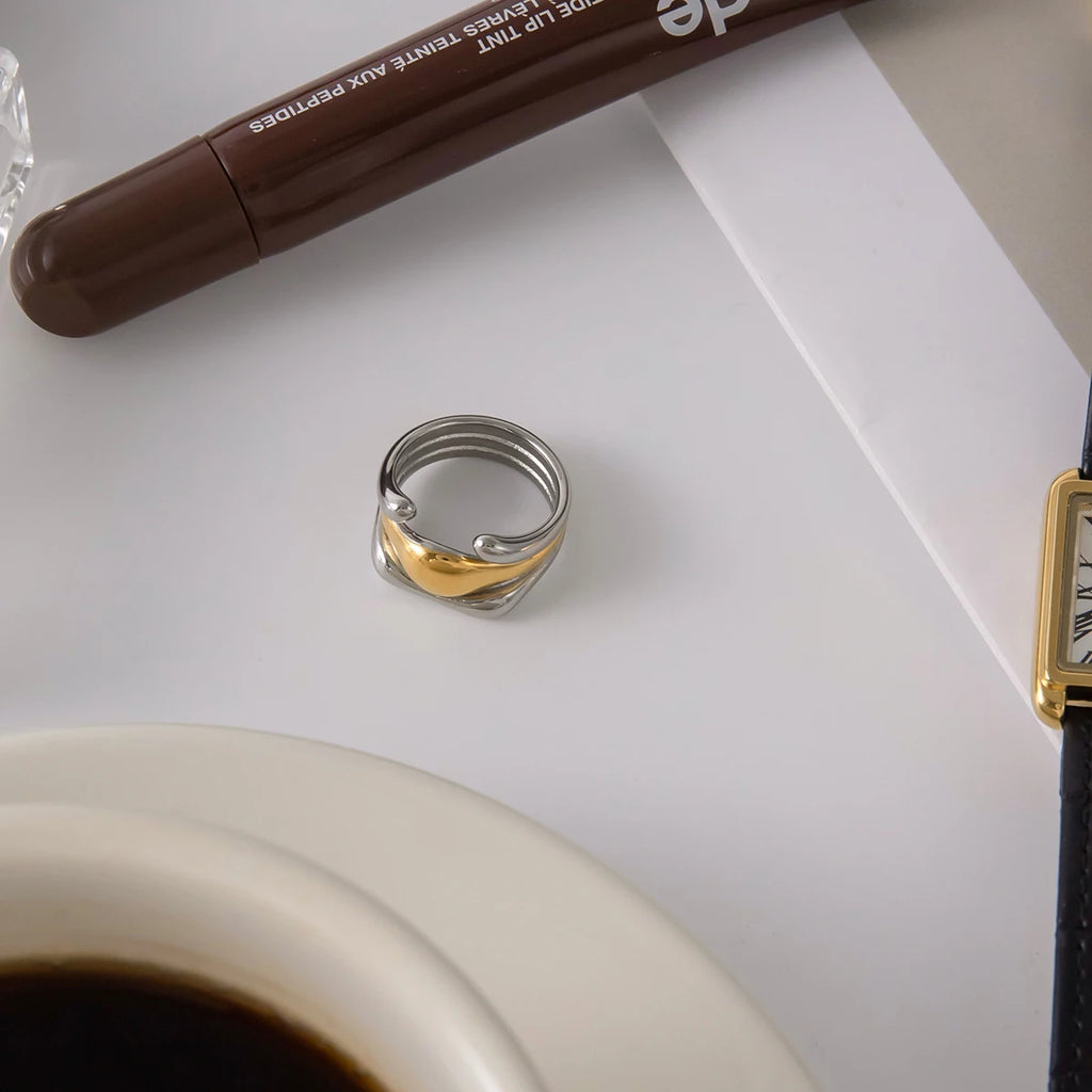 Two-Tone Irregular Layered Ring — Stainless Steel · PS365