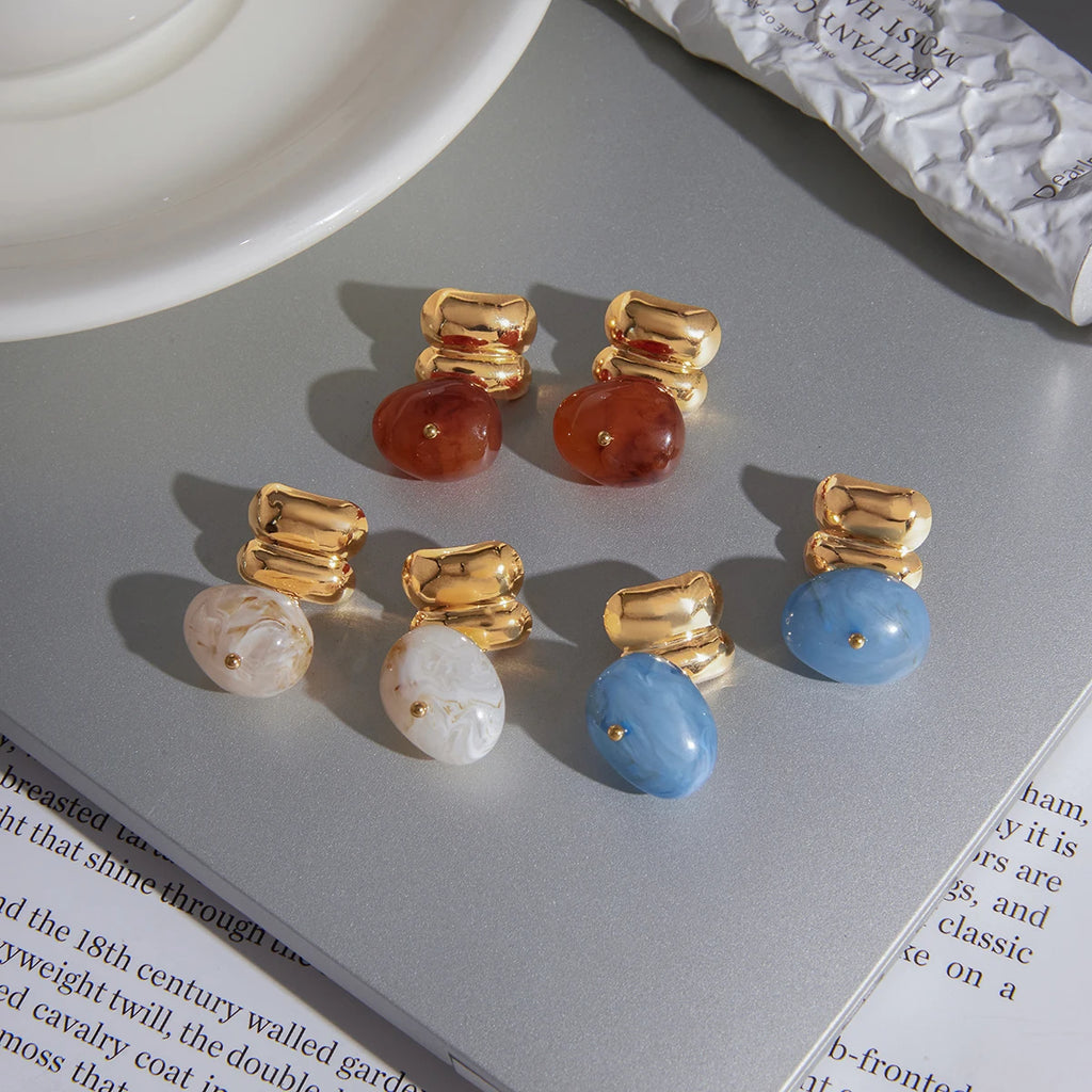 Geometric Resin Drop Earrings — 18K Gold Plated Stainless Steel · JDE0109029