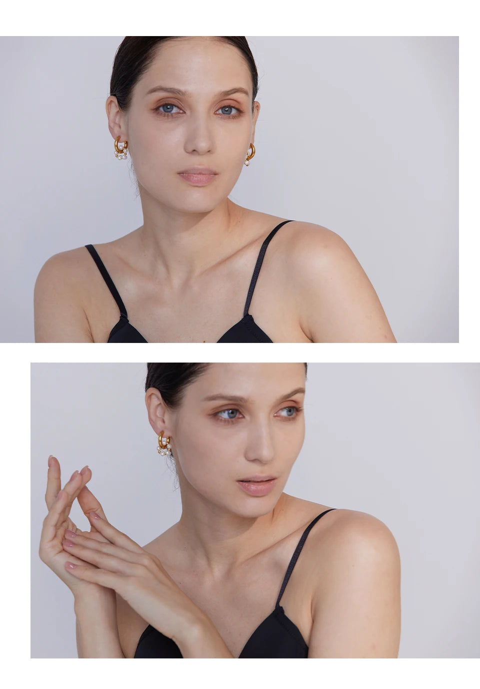 Freshwater Pearl Geometric Earrings — 18K Gold-Plated Stainless Steel with Freshwater Pearl · PS1683