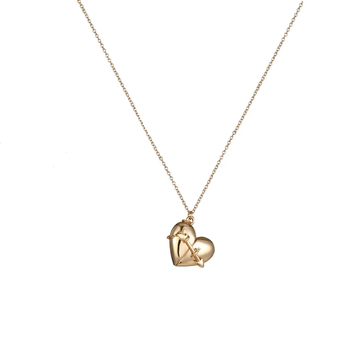 Valentine's Day Design Love Box Opening and Closing Peach Heart Pendant Necklace, Copper, Plated True Gold Color Preserving
