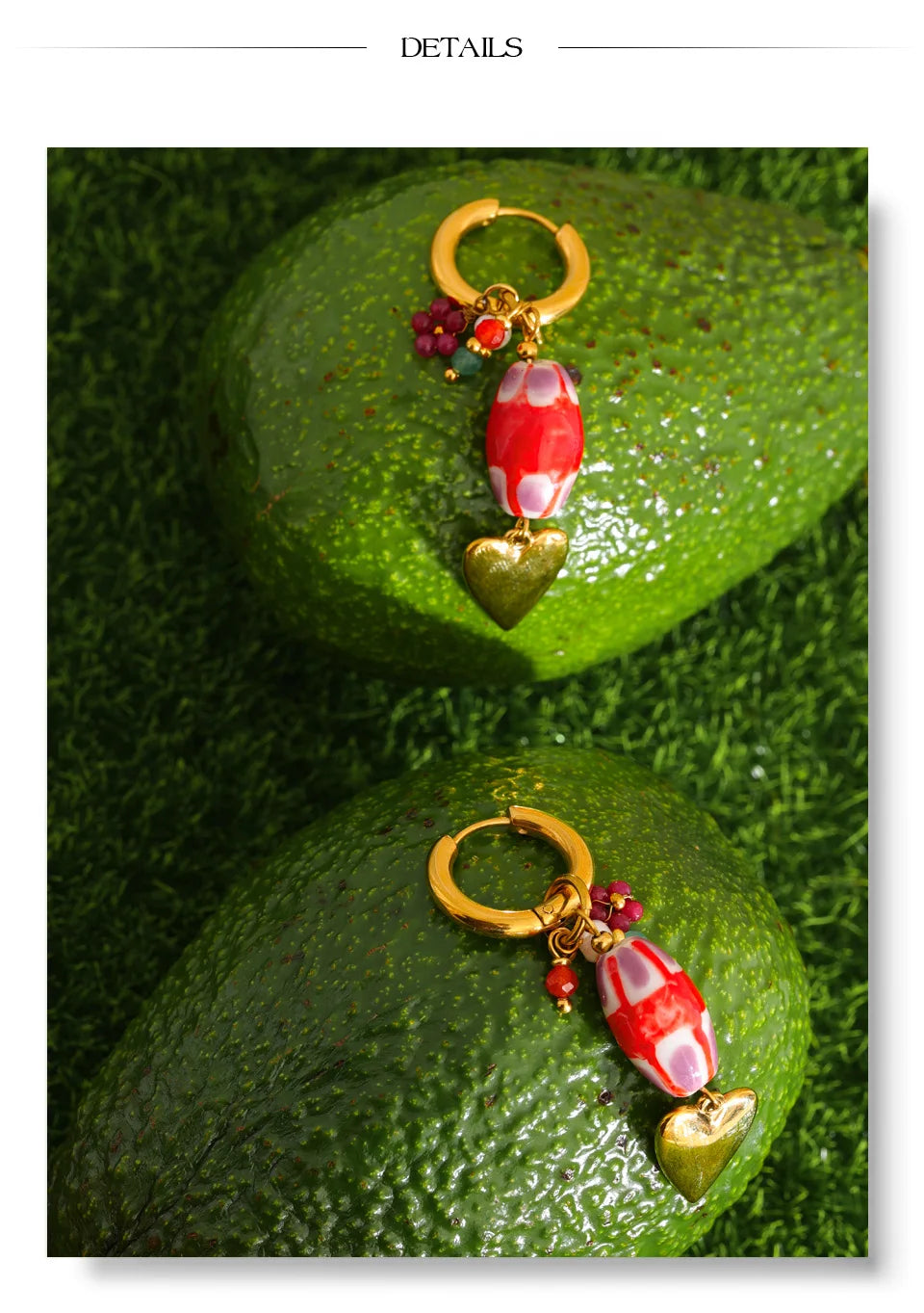 Red heart earrings in gold-plated stainless steel.