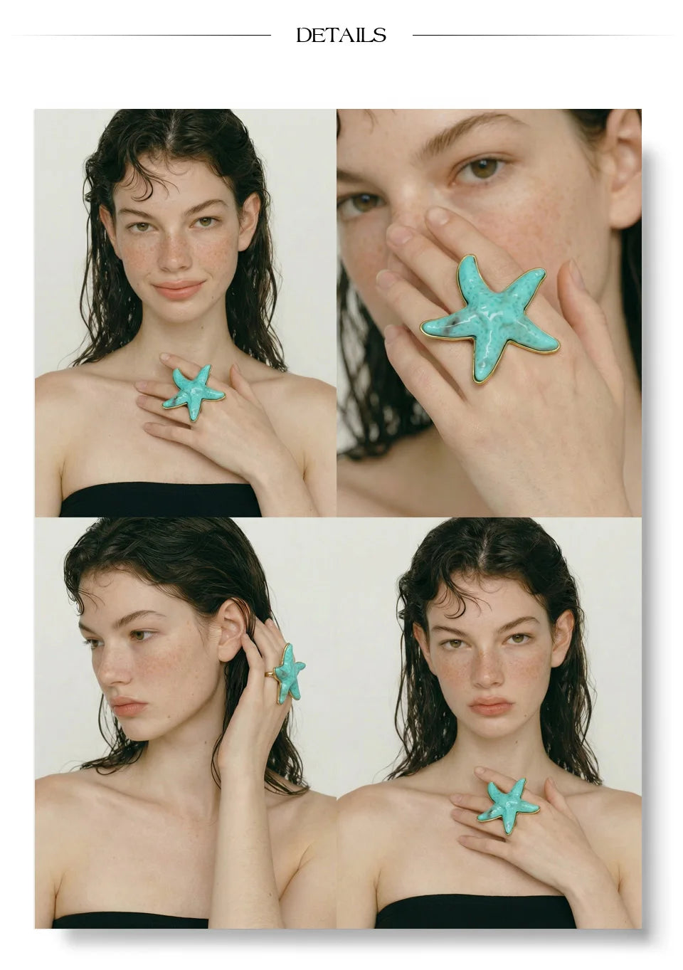 Resin acrylic star ring in 18K gold-plated stainless steel with resin and acrylic.