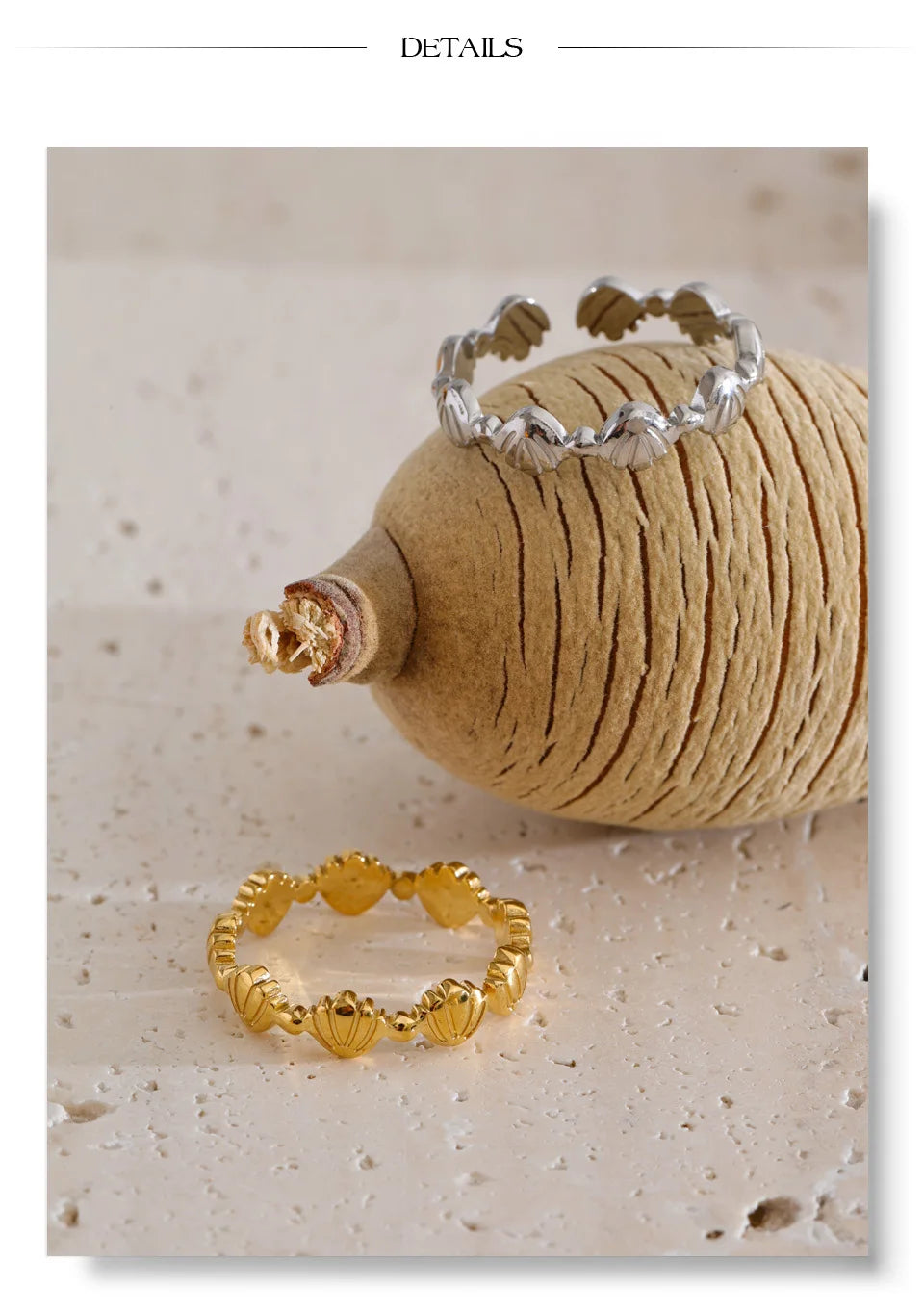 Shell Geometric Ring — 18K Gold-Plated Stainless Steel with Shell · PS2303