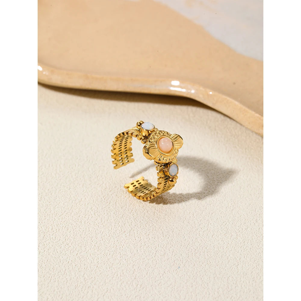 Pink Lazurite Natural Stone Ring — 316L Stainless Steel · PS459