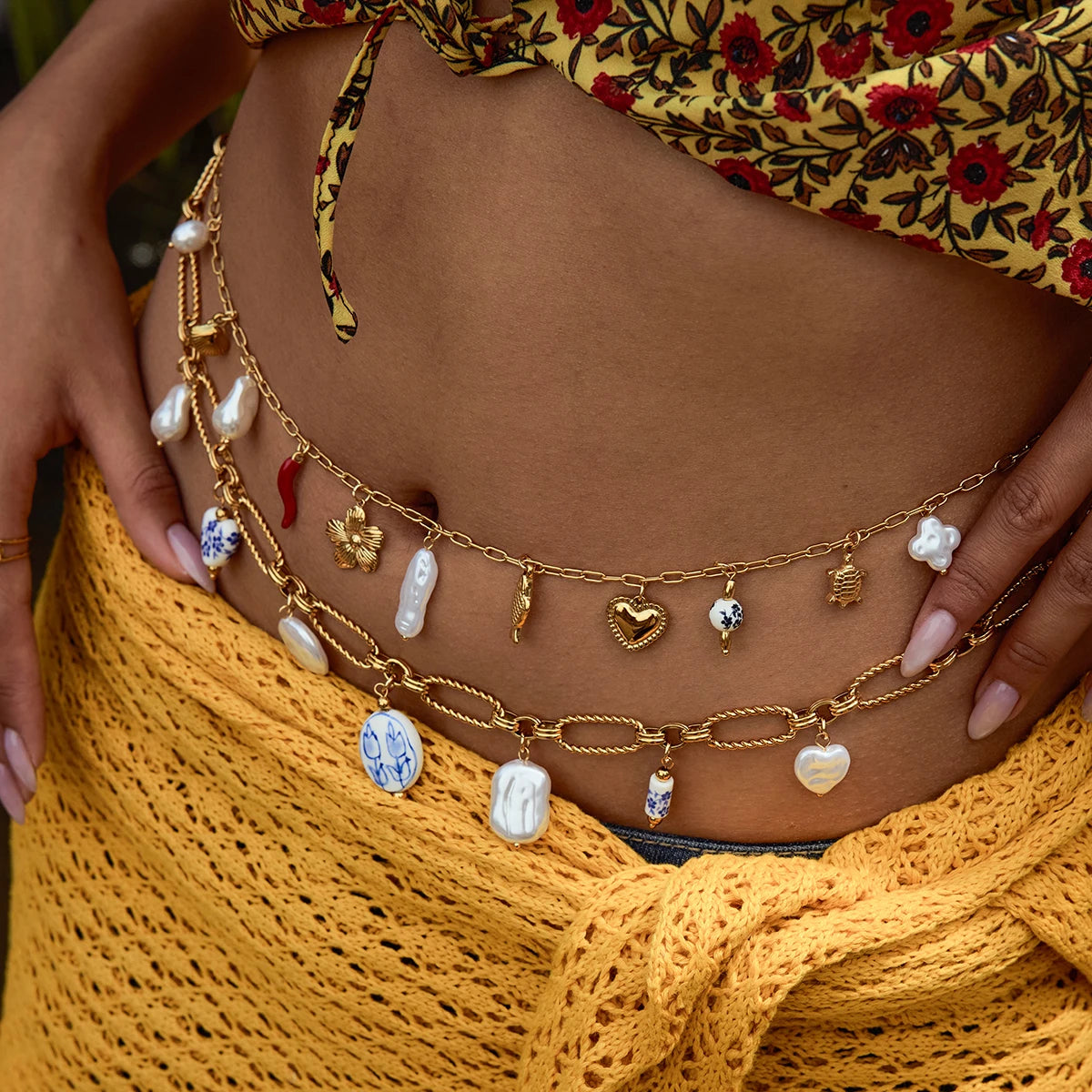 Pearl Belly Chain Pendant Collection — Stainless Steel · PS202