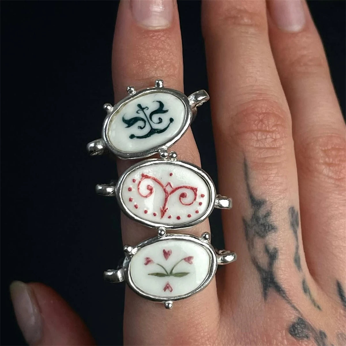 Vintage necklace with one arrow piercing personalized flower pattern, paperclip chain, gold-plated and color preserving