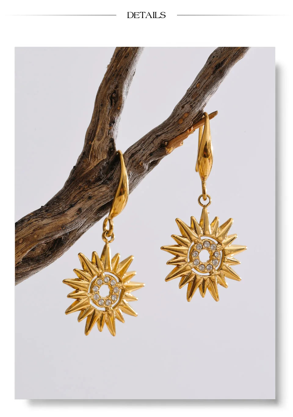 Cubic Zirconia Sun Earrings — Gold-Plated Stainless Steel with Cubic Zirconia · PS935