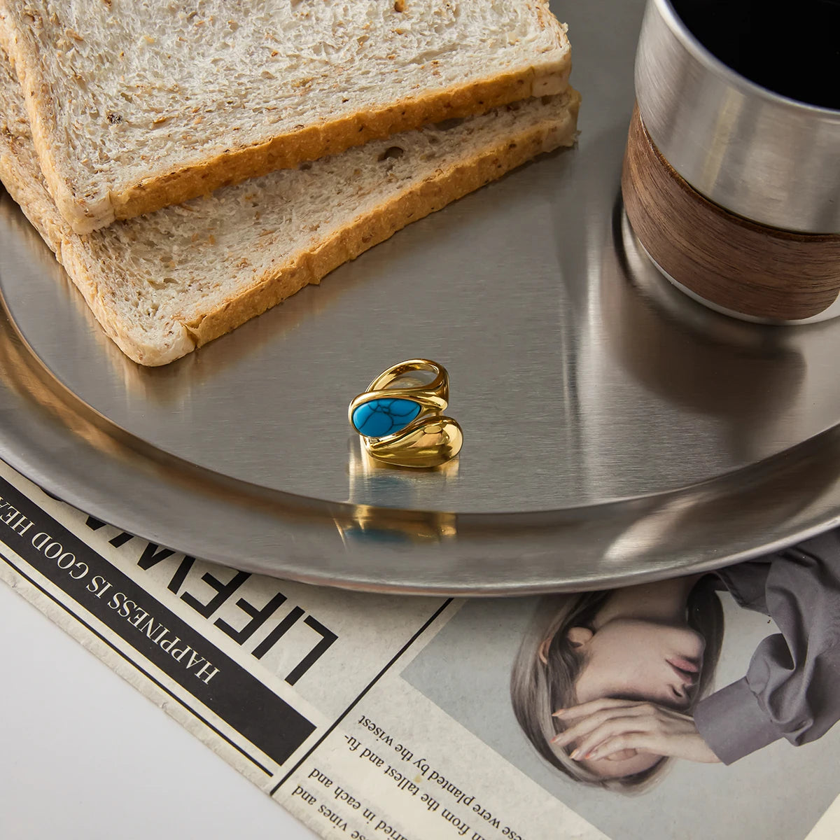 Color Stone Statement Ring Stack — Stainless Steel · PS249