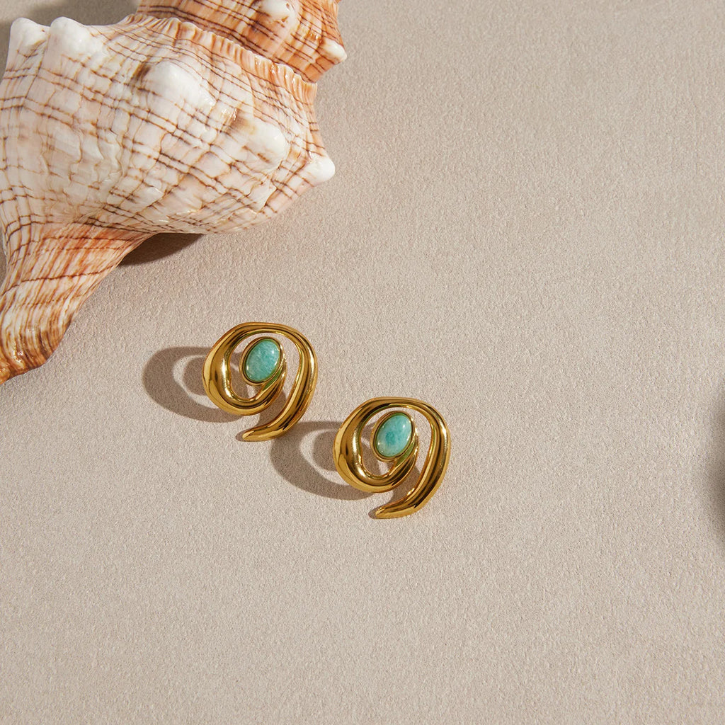 Turquoise Swirl Stud Earrings — Stainless Steel · PS109