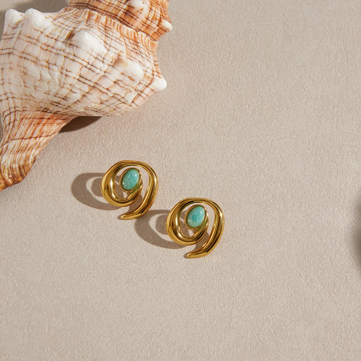 Turquoise Swirl Stud Earrings — Stainless Steel · PS109