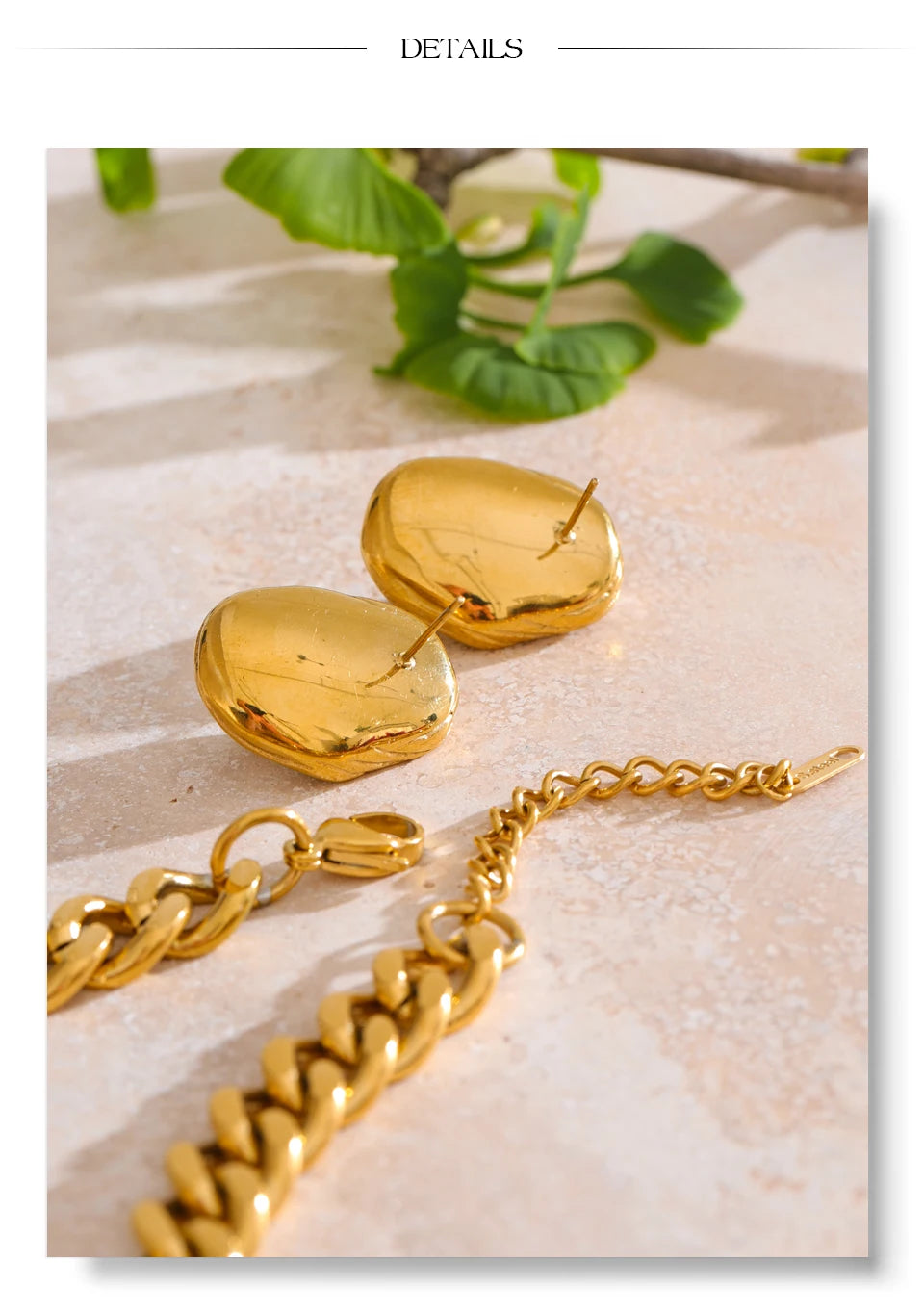 Pearl geometric chain earrings in gold-plated stainless steel with pearl.