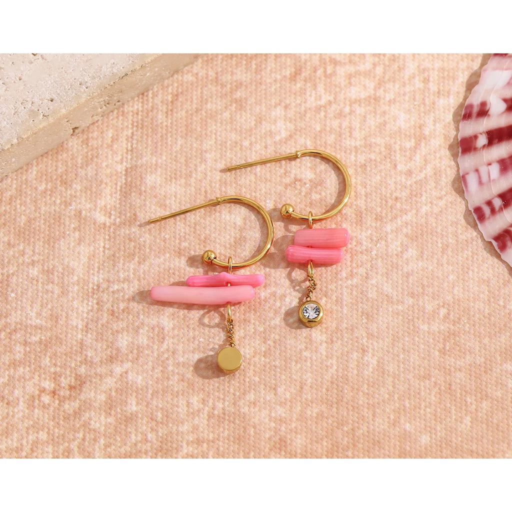 Pink Coral Dangle Earrings — 316L Stainless Steel · PS405
