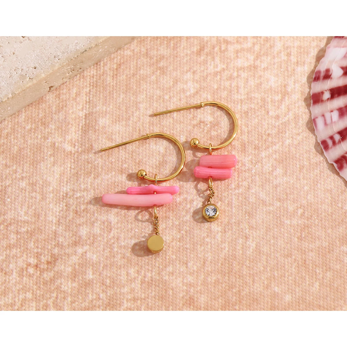 Pink Coral Dangle Earrings — 316L Stainless Steel · PS405