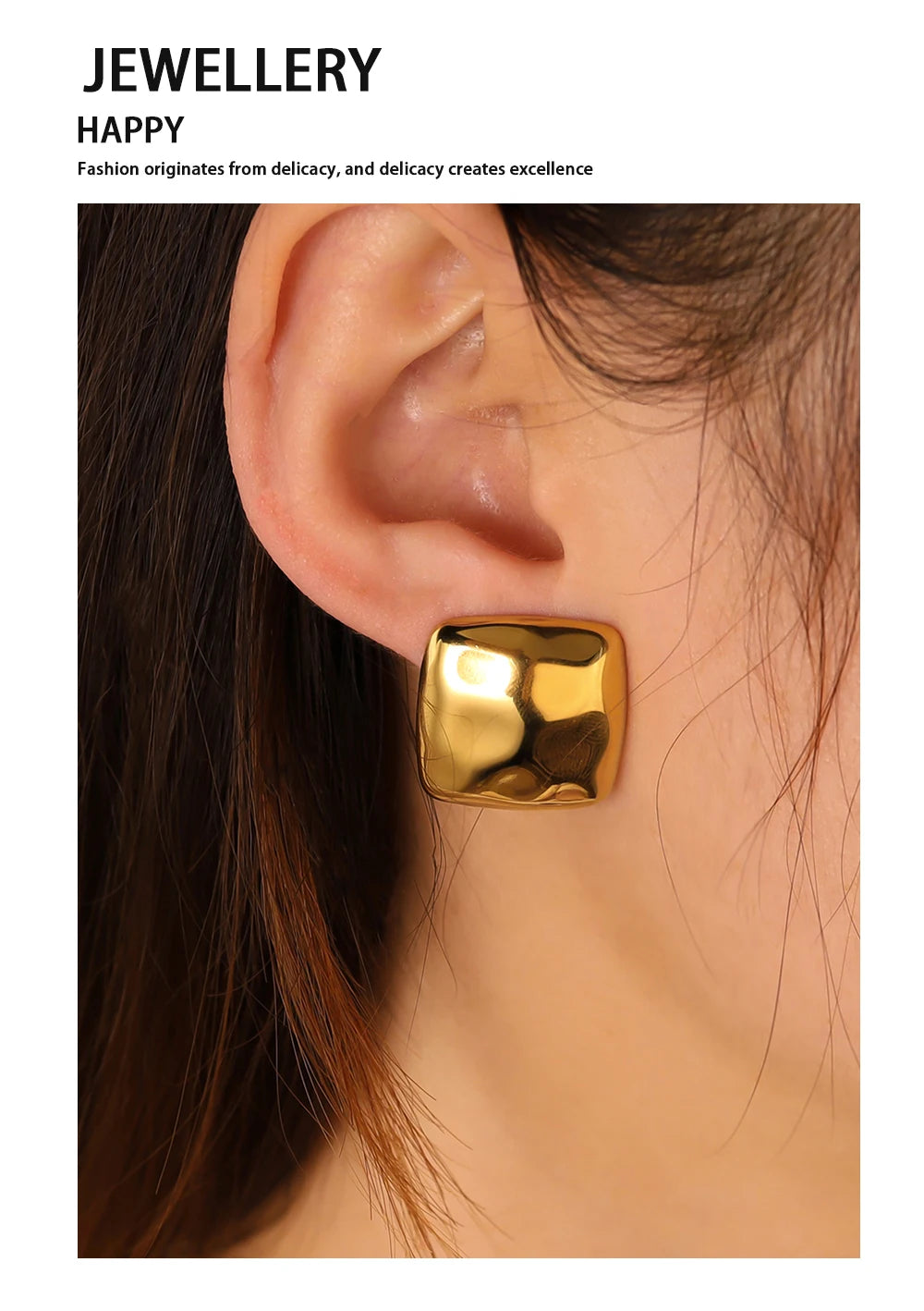 Stud Earrings Irregular Metal Hammered — 316L Stainless Steel · PS427