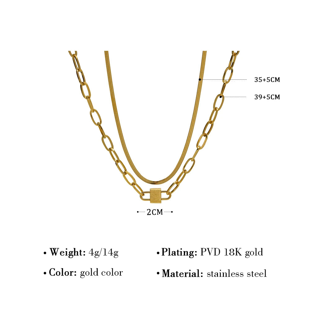 Snake Chain Choker Necklace Lock Charm — 316L Stainless Steel · PS449