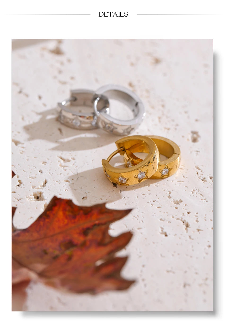 Cubic Zirconia Star Geometric Earrings — Gold-Plated Stainless Steel with Cubic Zirconia · PS1985