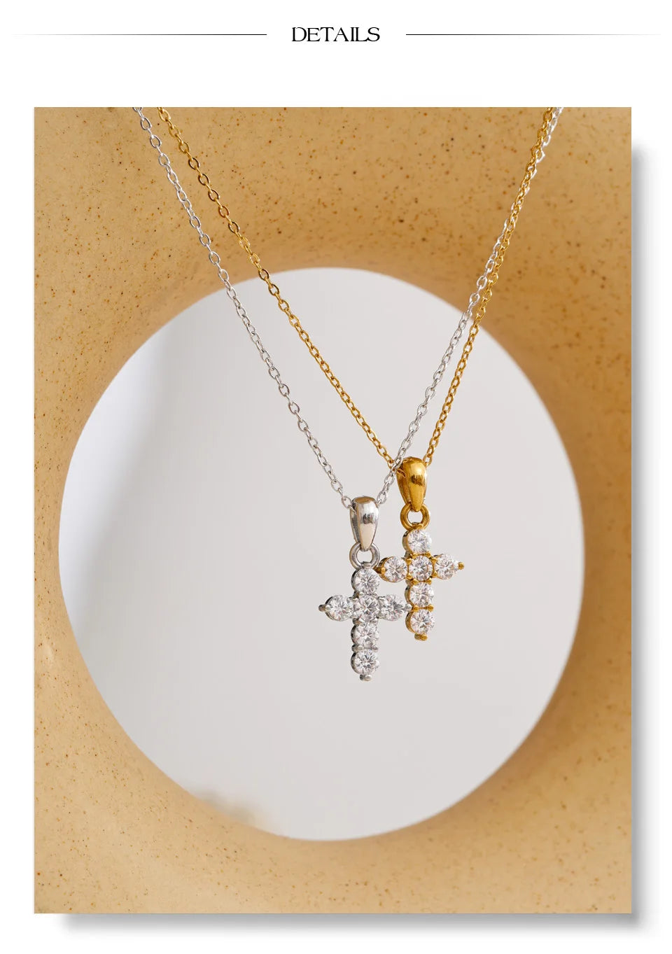 Cubic zirconia cross necklace in gold-plated stainless steel with cubic zirconia.