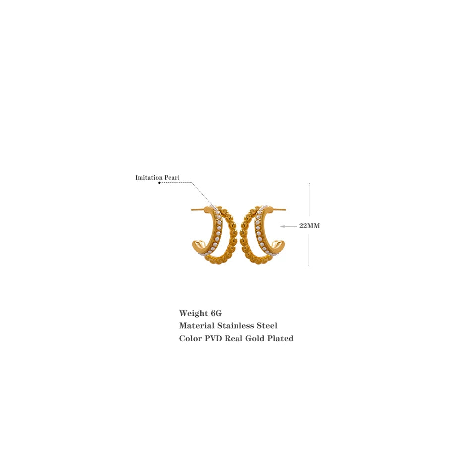 Pearl vintage geometric earrings in 18K gold-plated stainless steel with pearl.