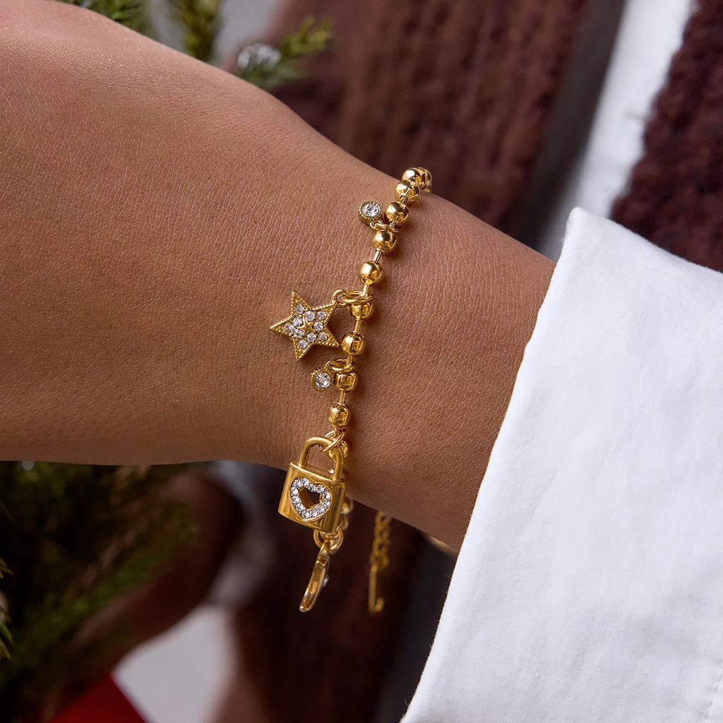 Star Lock Charm Bracelet Stack — Stainless Steel · PS045