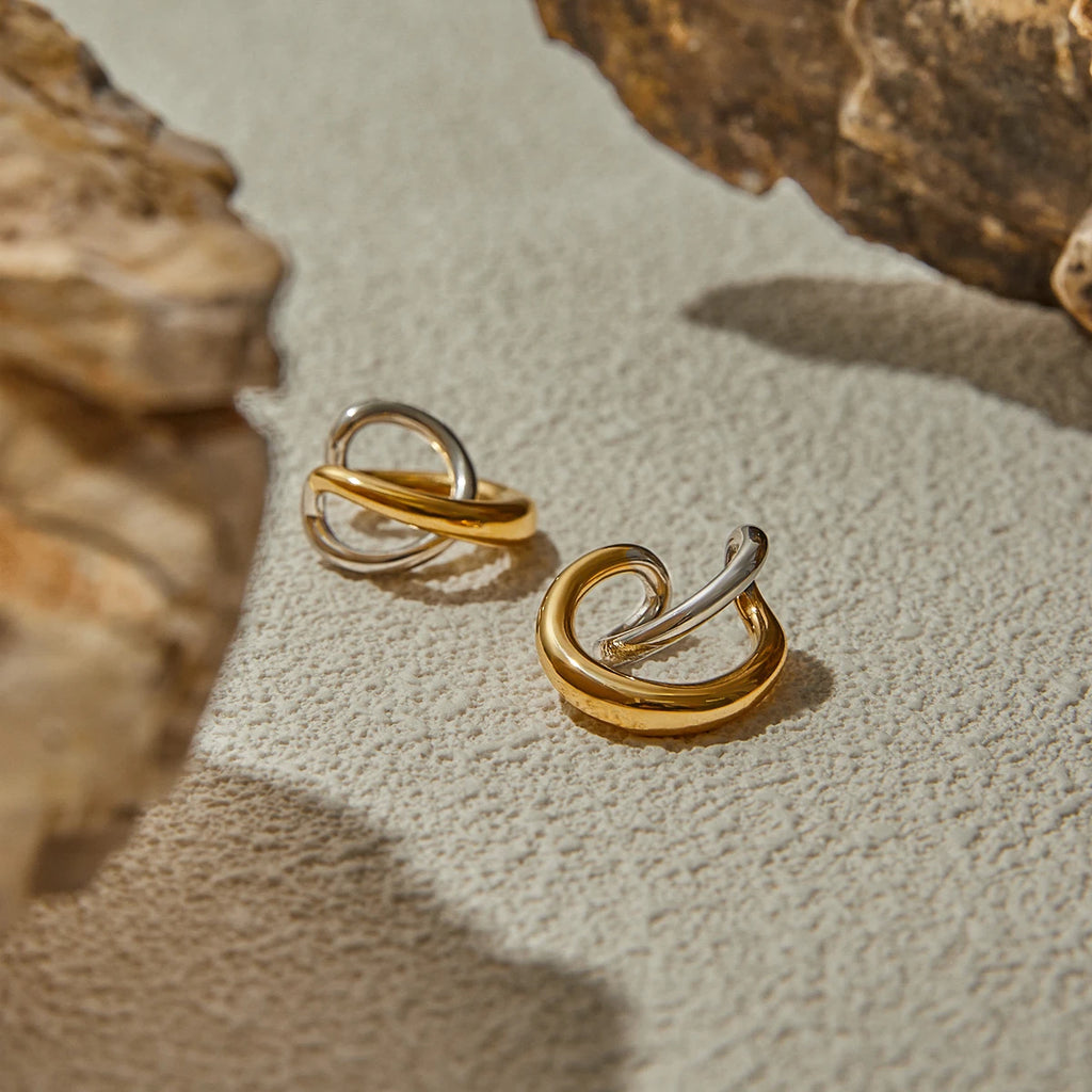 Two-Tone Cross Hoop Earrings — Stainless Steel · PS054