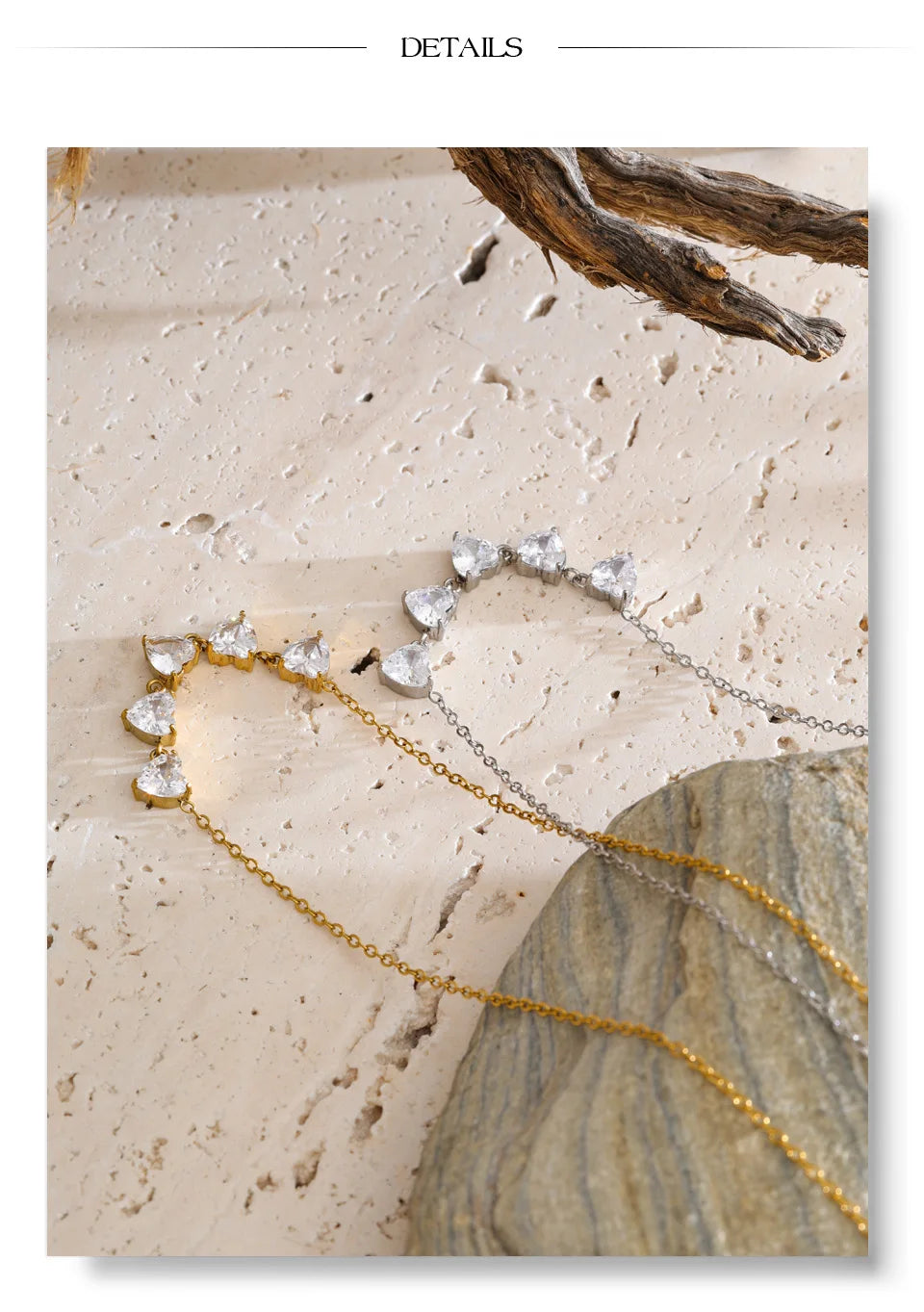 Cubic zirconia heart necklace in gold-plated stainless steel with cubic zirconia.