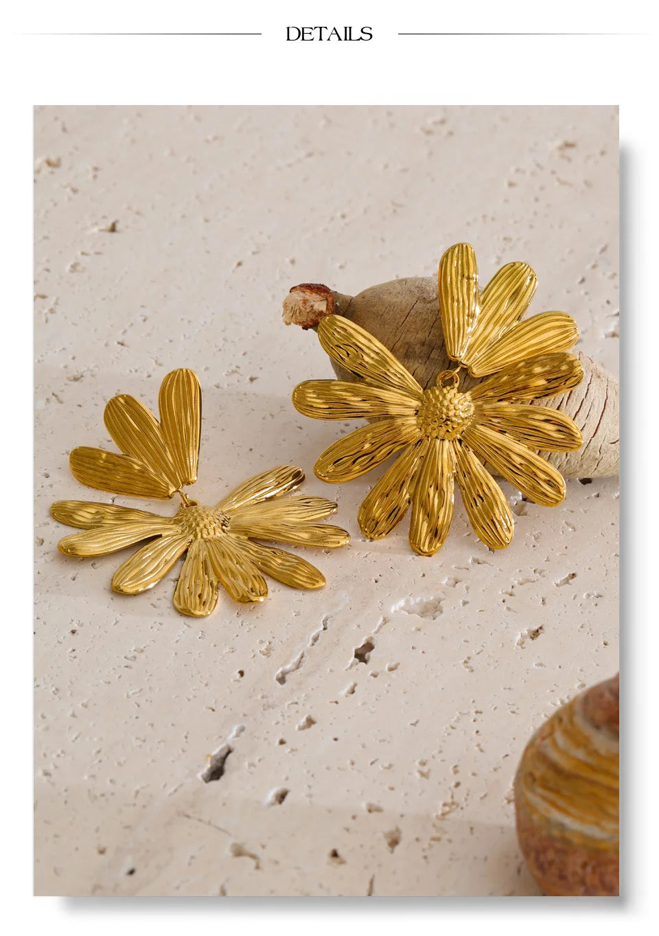 Flower Earrings — Gold-Plated Stainless Steel · PS1213