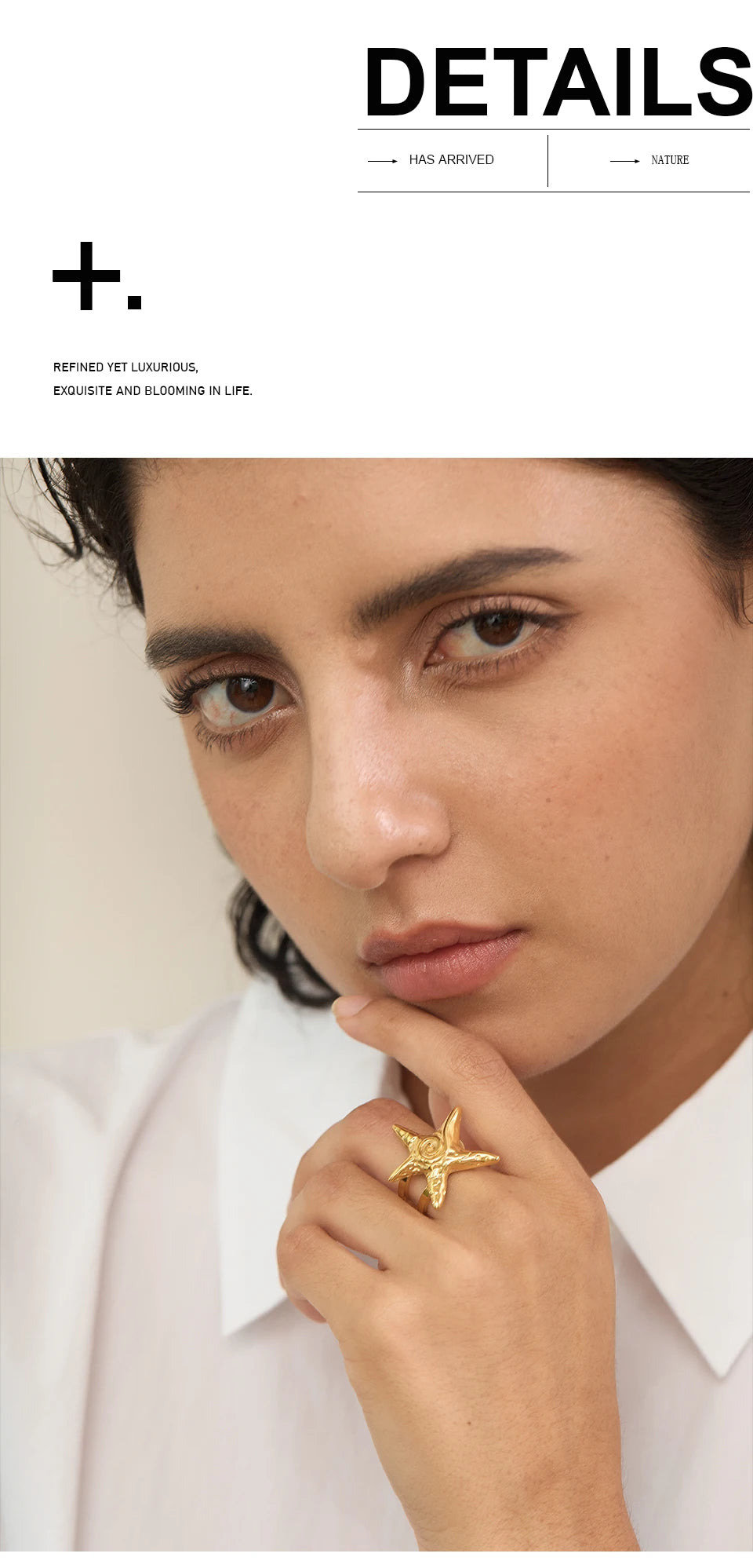 Star ring in 18K gold-plated 316L stainless steel.