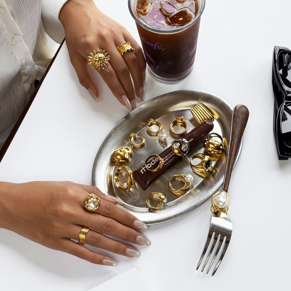 Pearl Sun Ring Stack — Stainless Steel · PS241