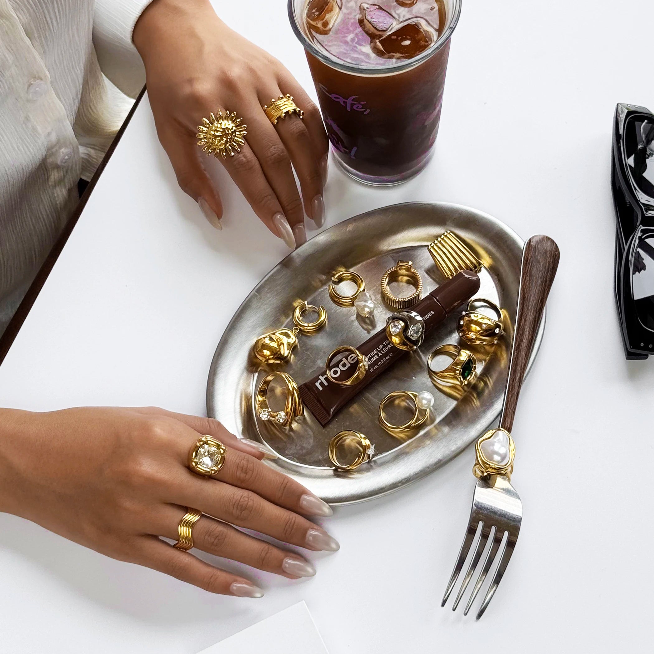 Pearl Sun Ring Stack — Stainless Steel · PS241