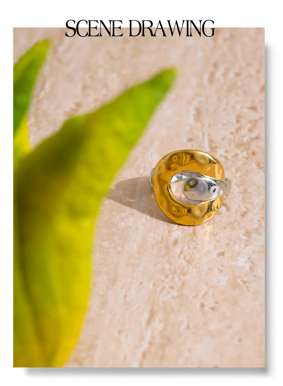 Geometric ring in 18K gold-plated stainless steel.