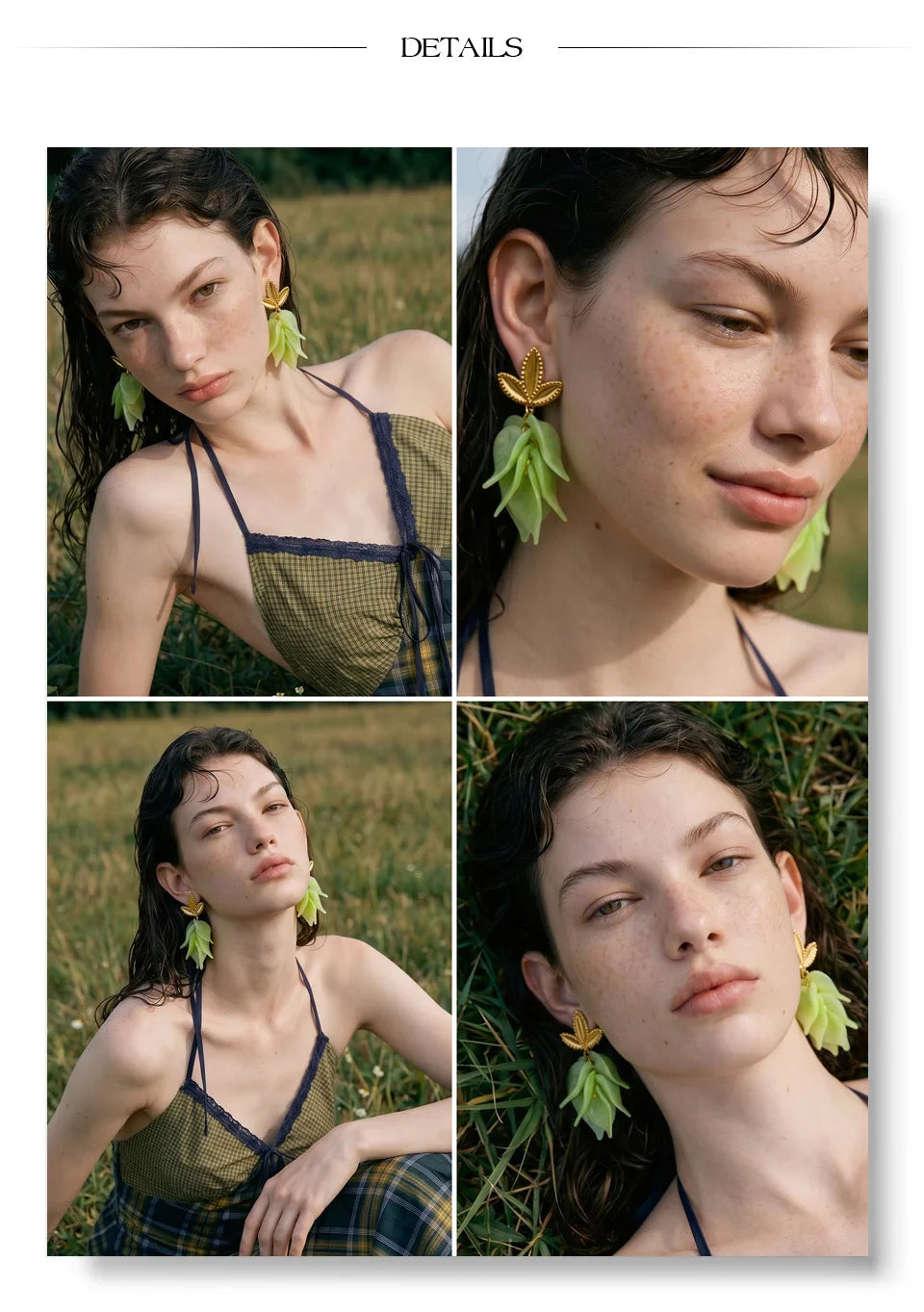 White resin acrylic earrings in gold-plated stainless steel with resin and acrylic.