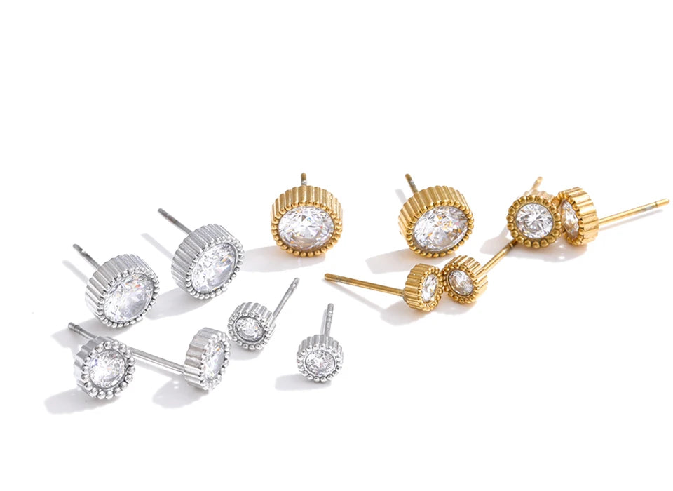 Cubic Zirconia Geometric Earrings — Gold-Plated Stainless Steel with Cubic Zirconia · PS1129
