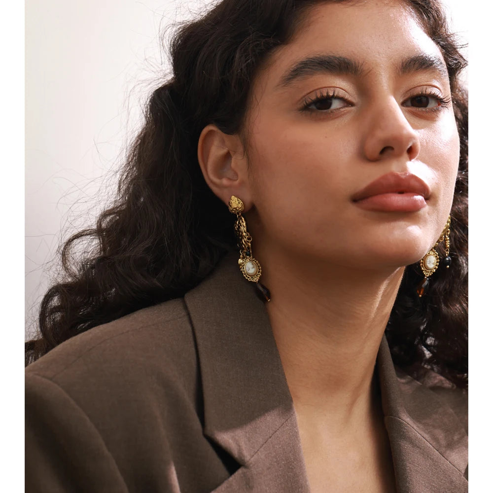 Resin Heart Cross Earrings — Gold-Plated Stainless Steel with Resin