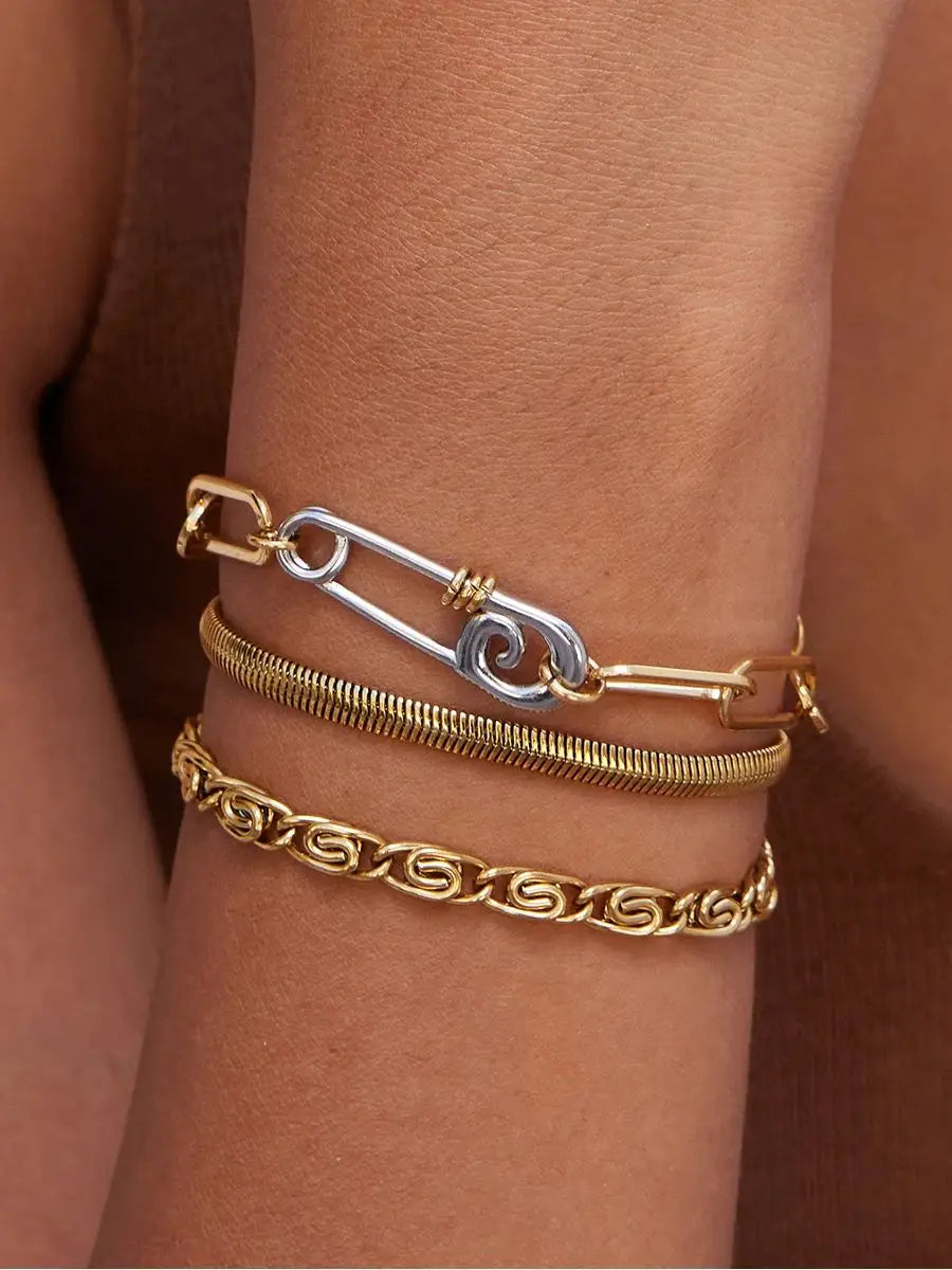 Two-Tone Mixed Chain Bracelet — Stainless Steel · PS021