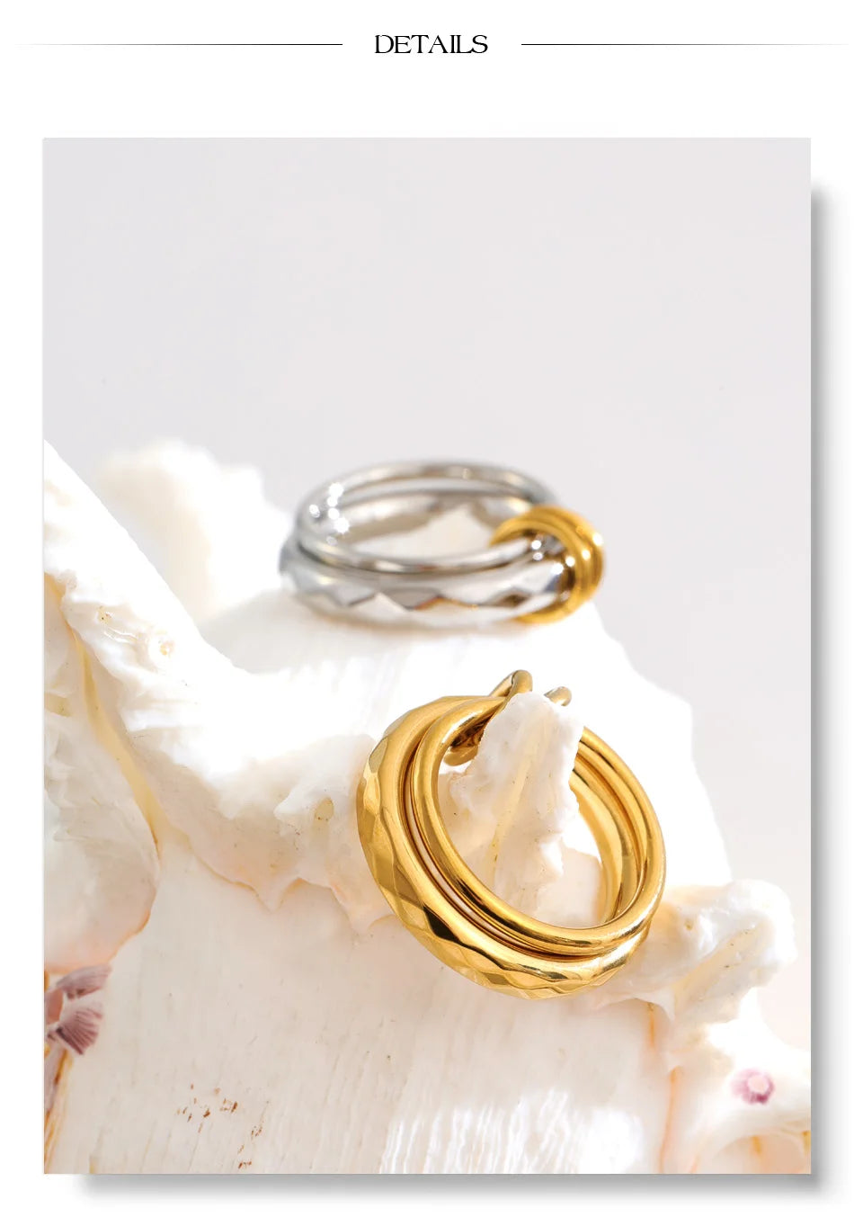 Geometric ring in 18K gold-plated stainless steel.