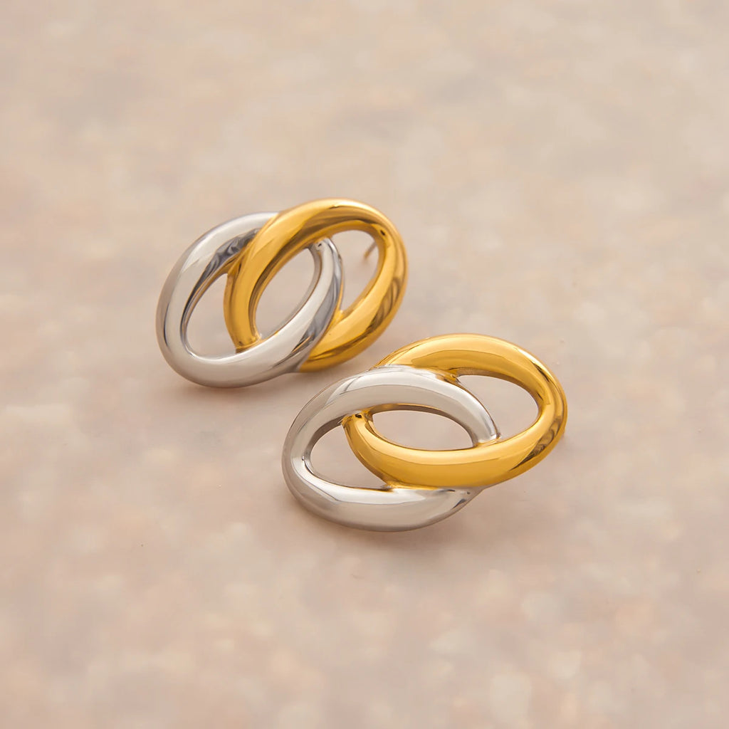 Two-Tone Oval Link Earrings — Stainless Steel · PS101