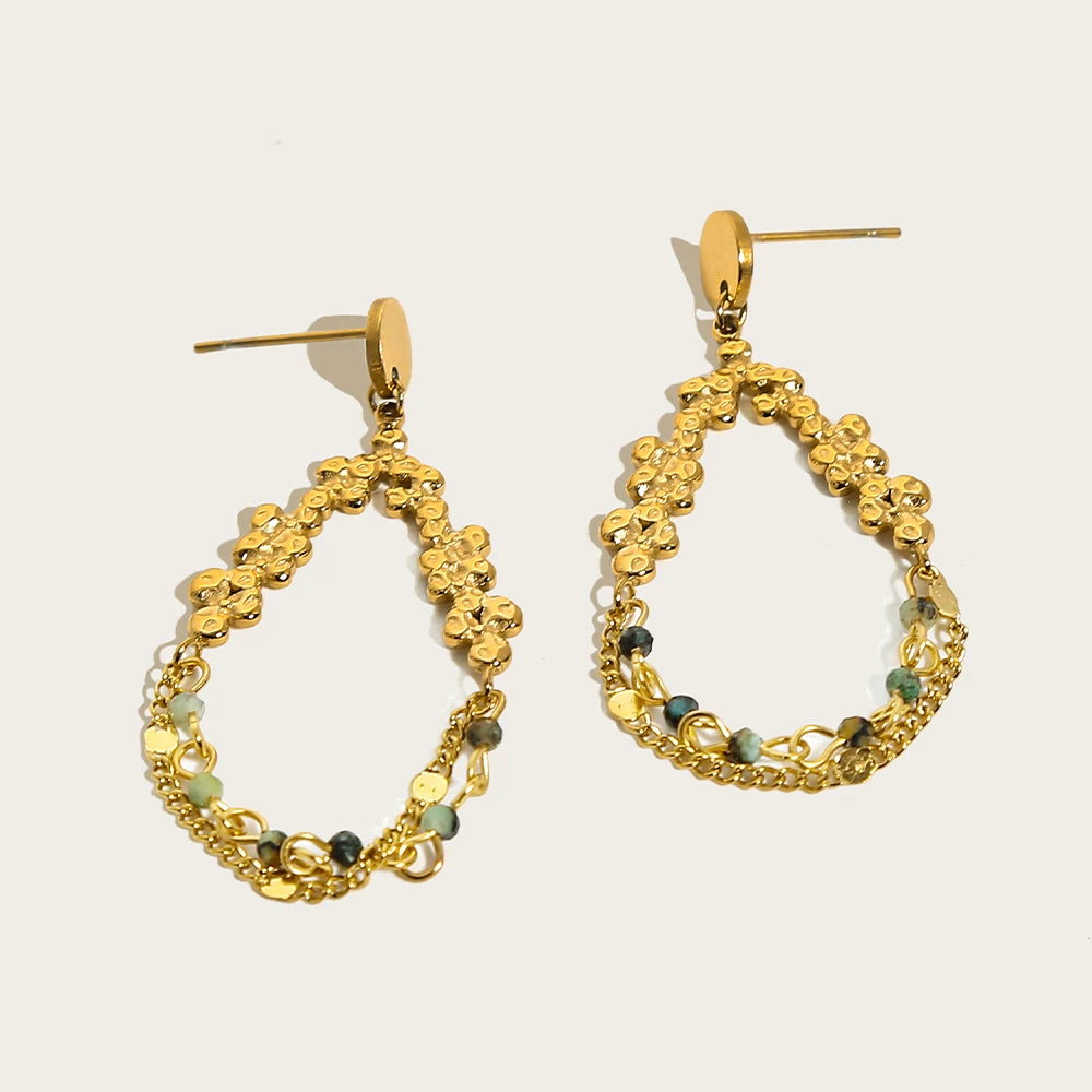 Natural Stone Chain Dangle Earrings — 316L Stainless Steel · PS479
