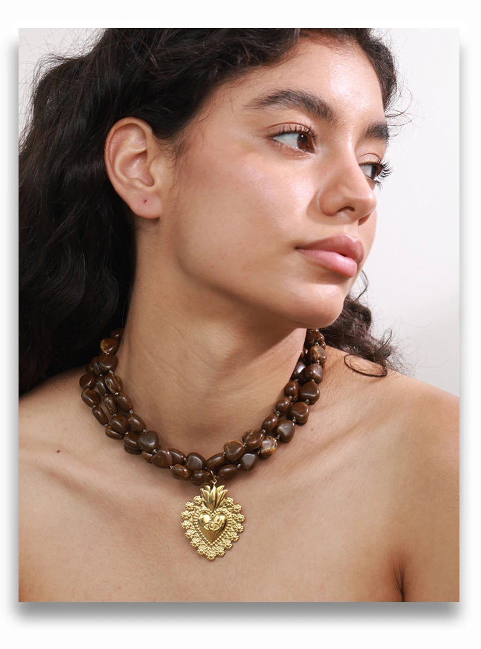 Acrylic Heart Beaded Necklace — Gold-Plated Stainless Steel with Acrylic · PS2237