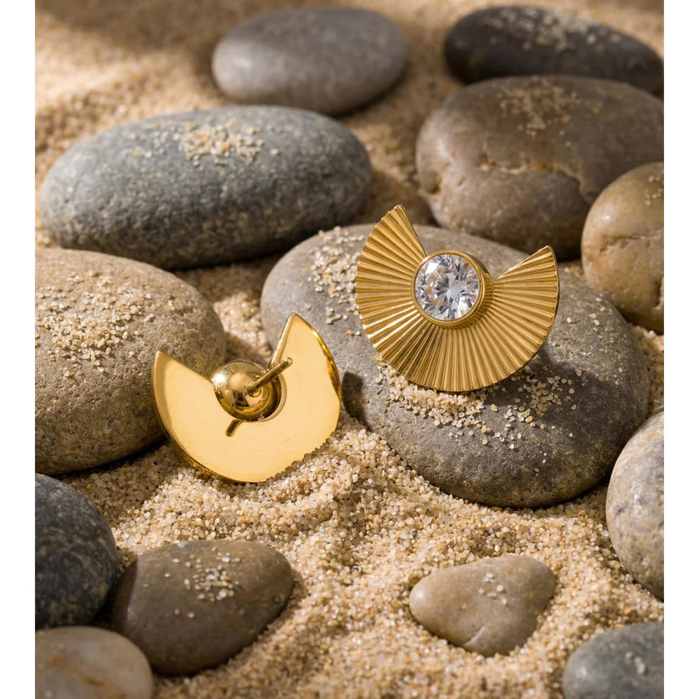 Cubic Zirconia Geometric Earrings — Gold-Plated Stainless Steel with Cubic Zirconia · PS1101