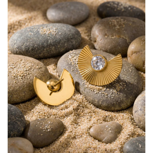 Cubic Zirconia Geometric Earrings — Gold-Plated Stainless Steel with Cubic Zirconia · PS1101