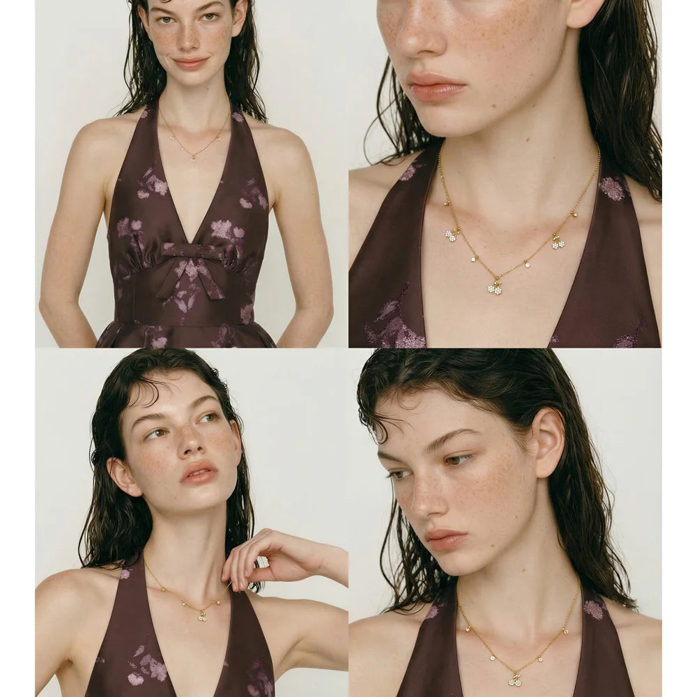 Cubic zirconia geometric necklace in gold-plated stainless steel with cubic zirconia.