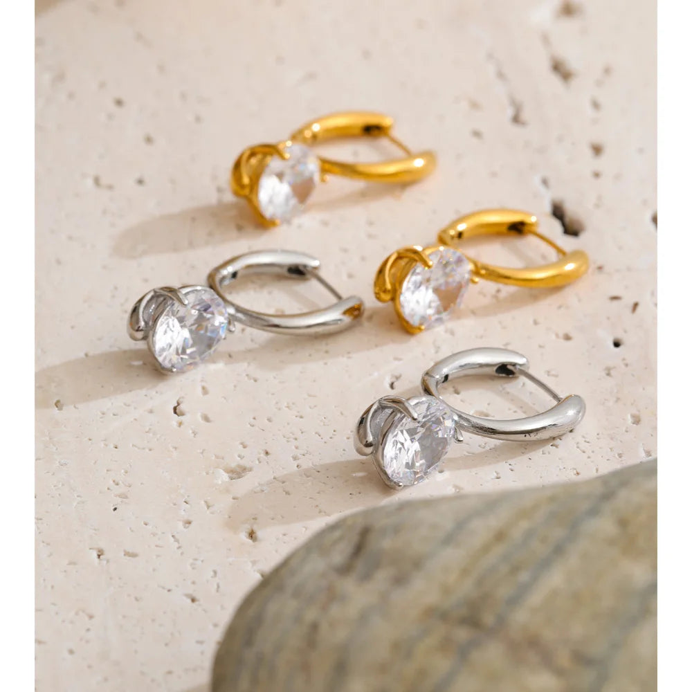 Cubic Zirconia Geometric Earrings — Gold-Plated Stainless Steel with Cubic Zirconia · PS1493