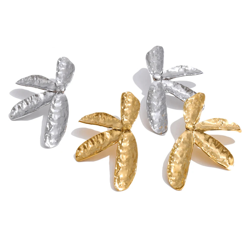 Flower Hammered Earrings — Gold-Plated Stainless Steel · PS1263